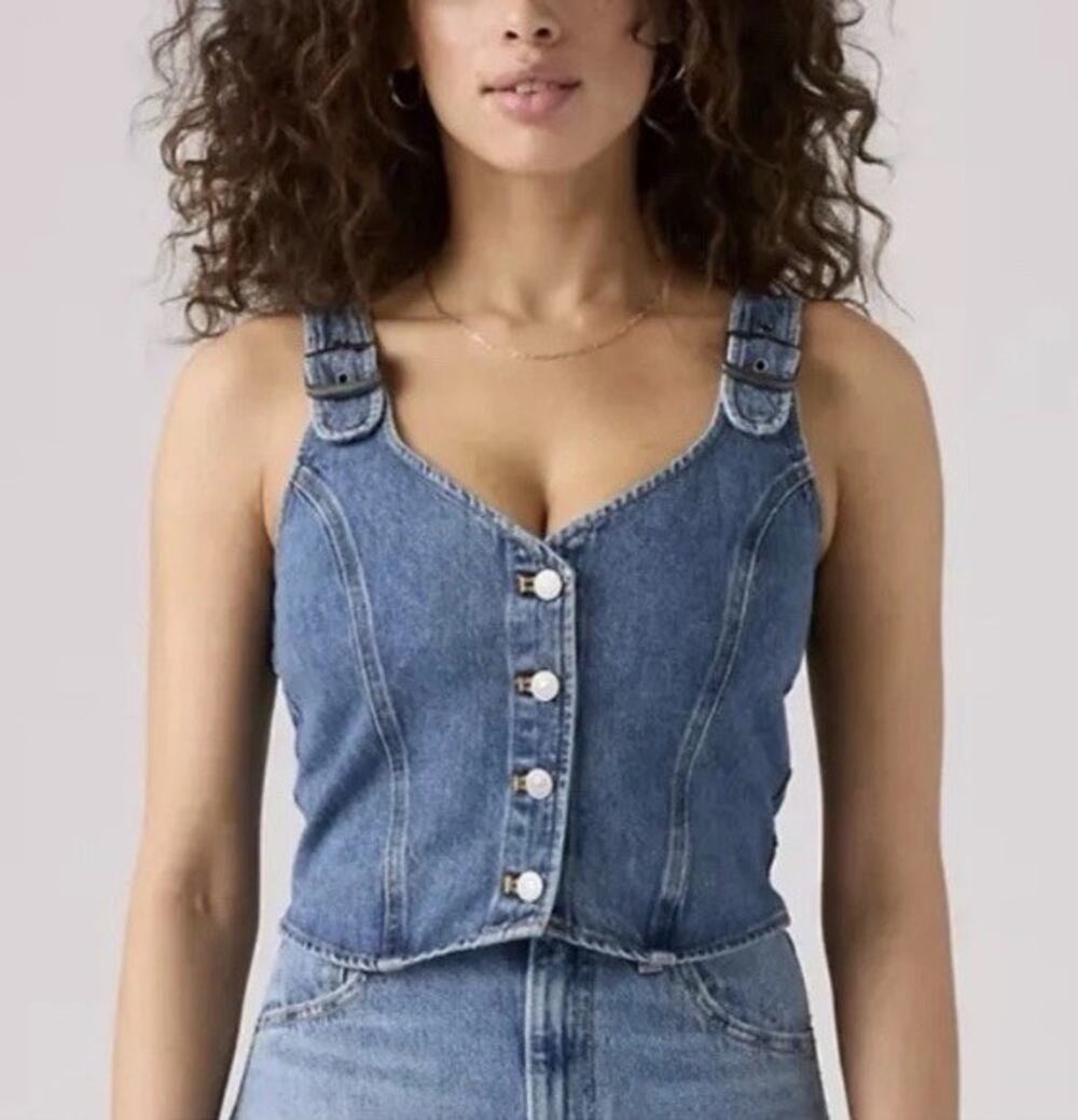 Levi's Charlie Denim Crop Top Women XXL Blue Slim Fit 100% Cotton Cowgirl Casual - Picture 1 of 13